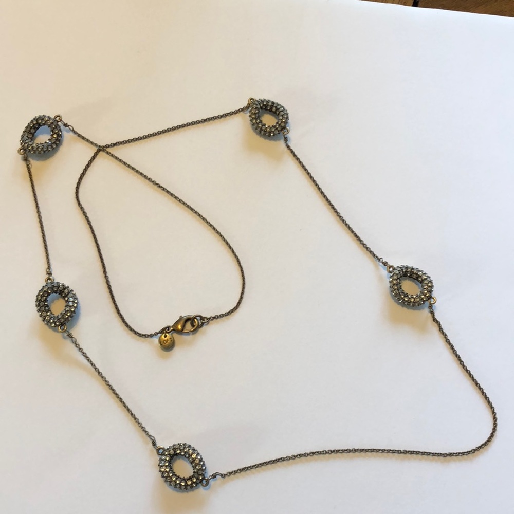 Gold tone and rhinestone assymetrical necklace